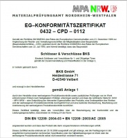Сертификат BKS Замки DIN EN 12209 Сертификат BKS Замки DIN EN 12209